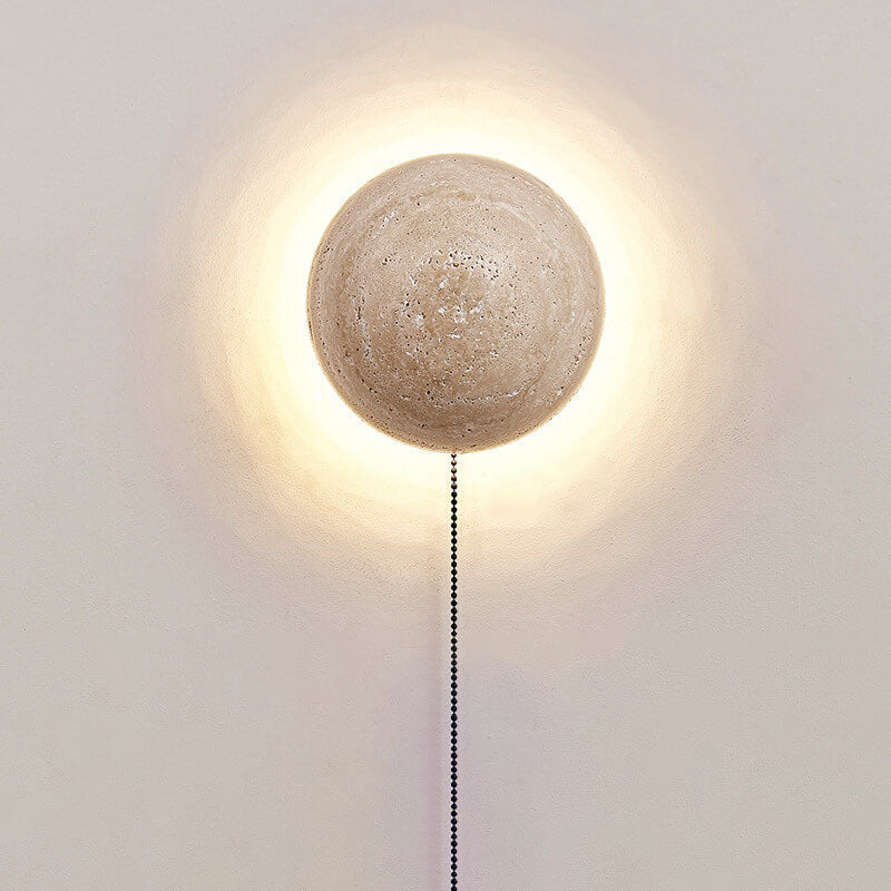 Traditional Japanese Round Yellow Travertine Wabi-Sabi LED Wall Sconce Lamp For Hallway Lumendat