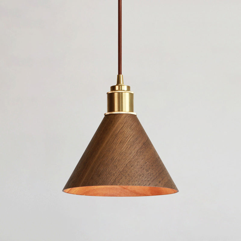 Modern Minimalist Solid Wood Cone Copper 1-light Pendant Light for Living Room BulbSquare