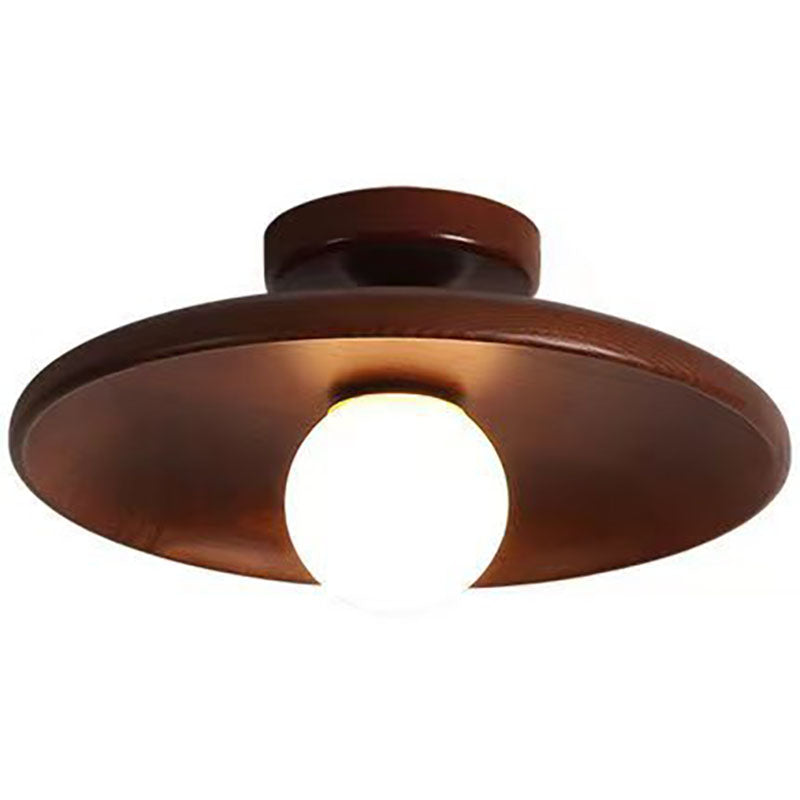Modern Simplicity Rubberwood Glass Round 1-Light Semi-Flush Mount Ceiling Light For Hallway Lumendat
