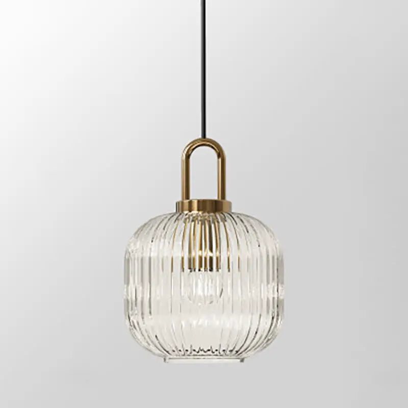 Contemporary Nordic Round Oval Pumpkin Stainless Steel Striped Glass 1-light Pendant Light for Living Room BulbSquare