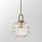 Contemporary Nordic Round Oval Pumpkin Stainless Steel Striped Glass 1-light Pendant Light for Living Room BulbSquare