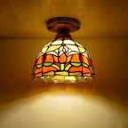 Traditional Tiffany Tulip Stained Glass Iron Dome 1-light Semi-flush Mount Ceiling Light for Living Room BulbSquare