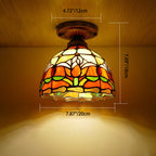 Traditional Tiffany Tulip Stained Glass Iron Dome 1-light Semi-flush Mount Ceiling Light for Living Room BulbSquare