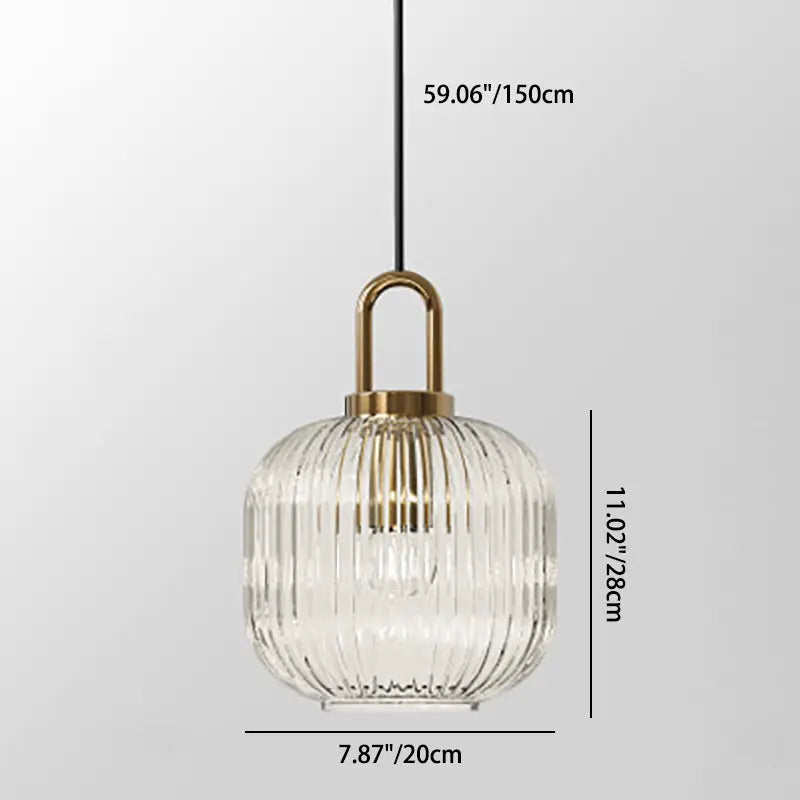 Contemporary Nordic Round Oval Pumpkin Stainless Steel Striped Glass 1-light Pendant Light for Living Room BulbSquare