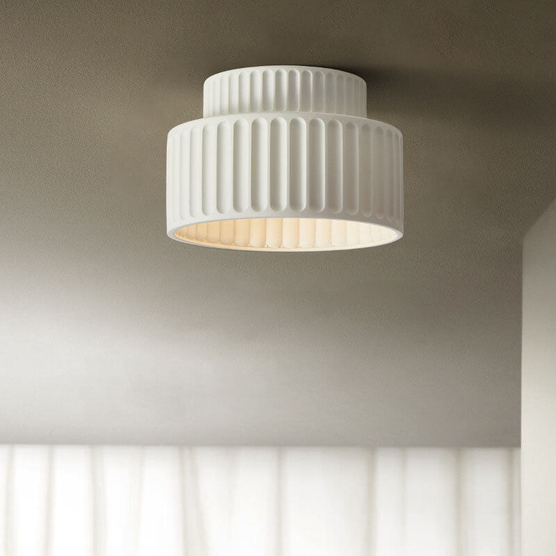 Contemporary Nordic Cream Style Hand Sculpted Stripes Resin Round 1-Light Flush Mount Ceiling Light For Entryway Lumendat