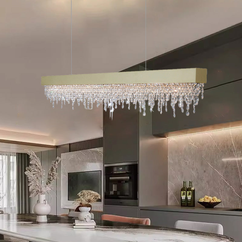 Contemporary Luxury Rectangular Stainless Steel Crystal LED Chandelier for Dining Room BulbSquare
