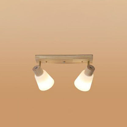 Traditional Vintage Wood Glass Trumpet Shade 1/2/3/4-light Semi-flush Mount Ceiling Light for Living Room