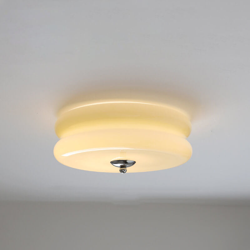 French Minimalist Cream Glass Round LED Flush Mount Ceiling Light BulbSquare