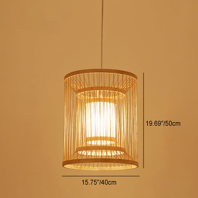 Traditional Chinese Round Vertical Bamboo 1-light Pendant Light for Living Room
