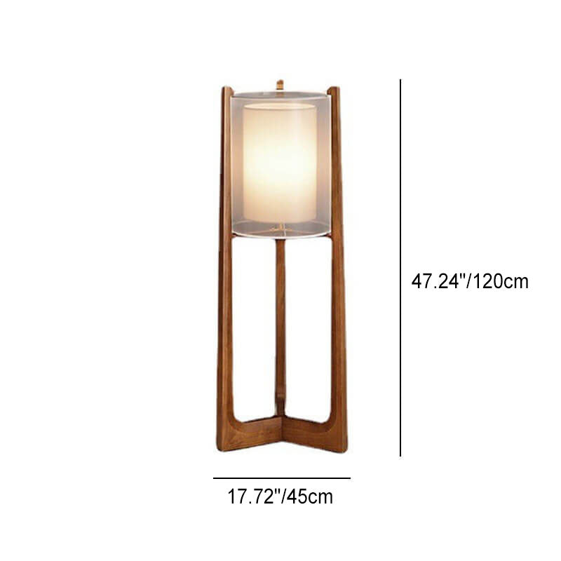 Traditional Japanese Solid Wood Brass Fabric Column 1-Light Standing Floor Lamp For Living Room And Bedroom Lumendat