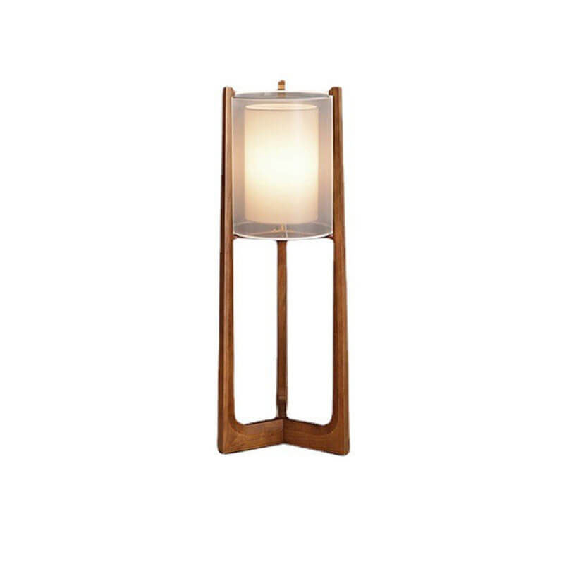 Traditional Japanese Solid Wood Brass Fabric Column 1-Light Standing Floor Lamp For Living Room And Bedroom Lumendat
