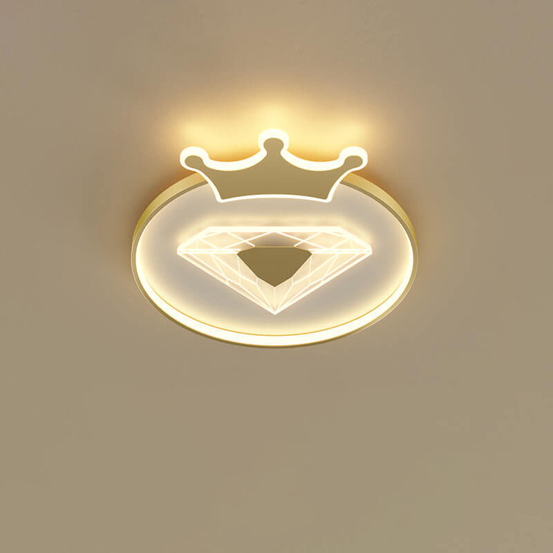 Lumendat Creative Simplicity Round Crown Diamond Acrylic Shade LED Kids Flush Mount Ceiling Light Lumendat