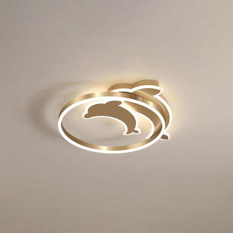 Lumendat Modern Creative Golden Dolphin Iron LED Flush Mount Ceiling Light Lumendat