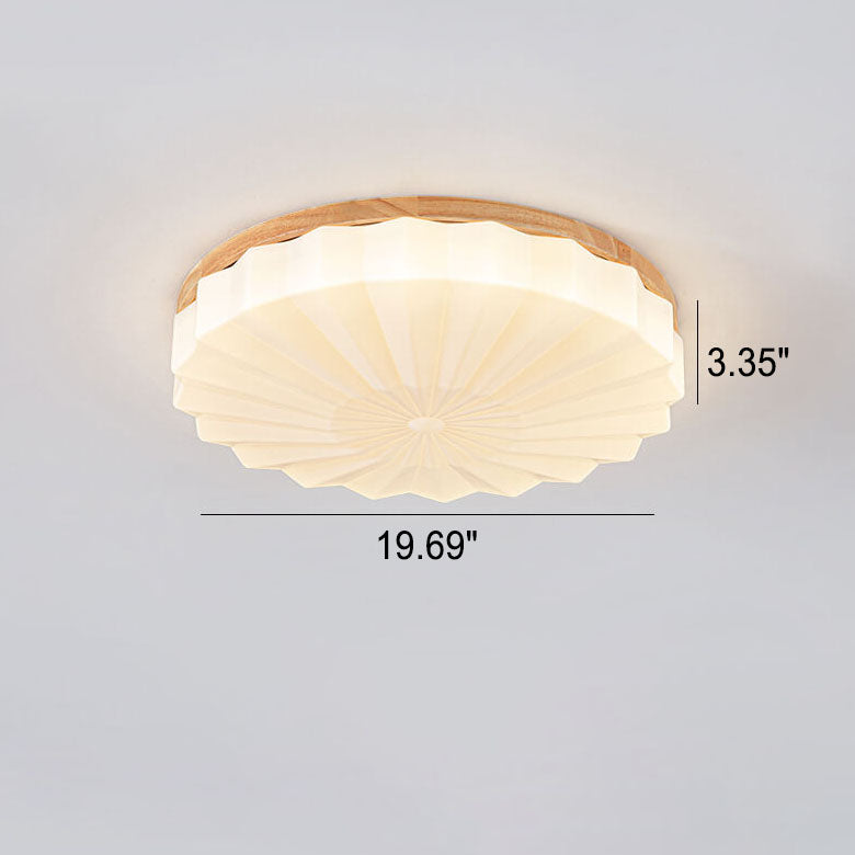 Japanese Minimalist Round Wood Acrylic LED Flush Mount Lighting Lumendat