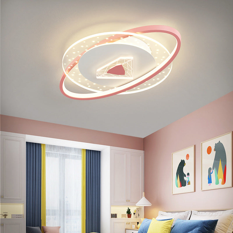 Lumendat Contemporary Creative Kids Round Circle Diamond Iron Acrylic LED Flush Mount Ceiling Light For Bedroom Lumendat