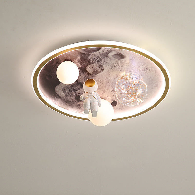 Lumendat Children Creative Cartoon Astronaut Moon Acrylic LED Kids Flush Mount Ceiling Light Lumendat