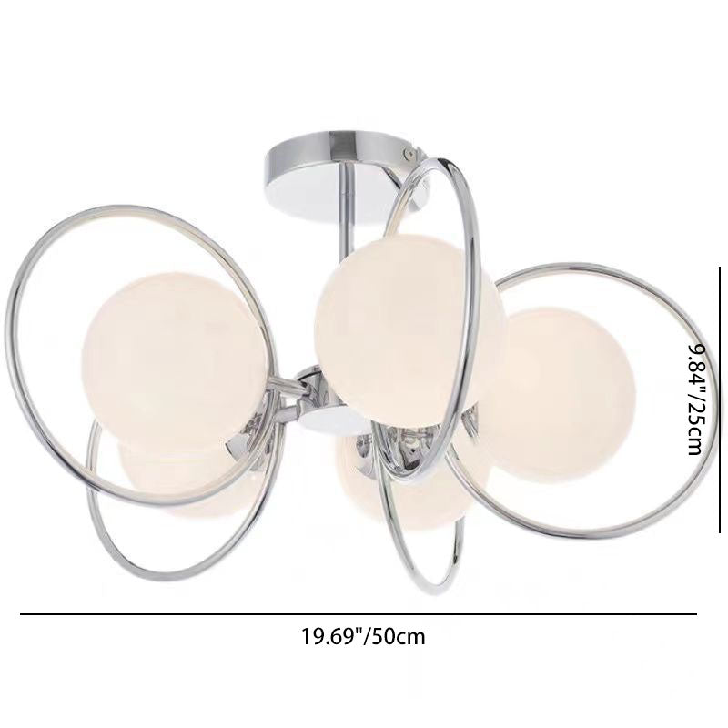 Traditional Vintage Iron Glass Ball Circle 3/5 Light Semi-Flush Mount Ceiling Light For Living Room