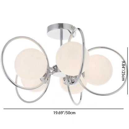Traditional Vintage Iron Glass Ball Circle 3/5 Light Semi-Flush Mount Ceiling Light For Living Room