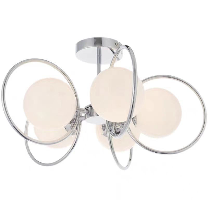 Traditional Vintage Iron Glass Ball Circle 3/5 Light Semi-Flush Mount Ceiling Light For Living Room