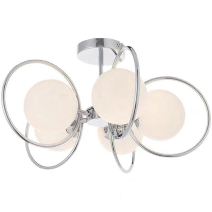 Traditional Vintage Iron Glass Ball Circle 3/5 Light Semi-Flush Mount Ceiling Light For Living Room