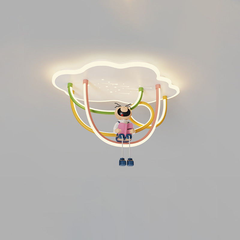 Lumendat Contemporary Creative Cartoon Astronaut Cloud Iron Aluminum Rainbow Curve LED Kids Flush Mount Ceiling Light For Bedroom Lumendat