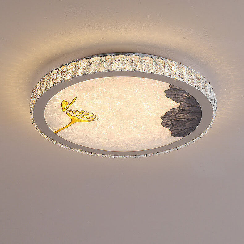 Modern Luxury Enamel Crystal Round LED Flush Mount Ceiling Light Lumendat