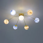 Contemporary Creative Starry Sky Moon Iron Glass 13-light Semi-flush Mount Ceiling Light for Bedroom