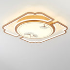 Traditioanl Chinese Iron Aluminum Acrylic Round Rectangular Square Ginkgo Leaf LED Semi-Flush Mount Ceiling Light For Living Room
