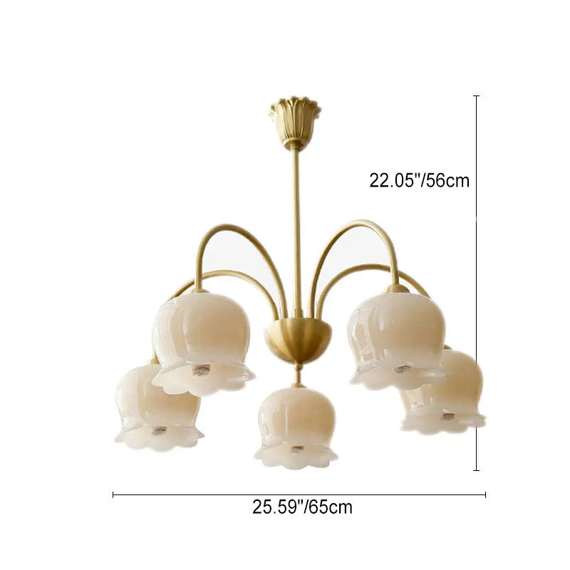 Traditional French Cream Floral Copper Glass 5/6/8 Light Chandelier for Living Room Lumendat