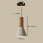 Contemporary Industrial Round Cone Triangle Cement Rubber Wood 1-light Pendant Light for Living Room BulbSquare
