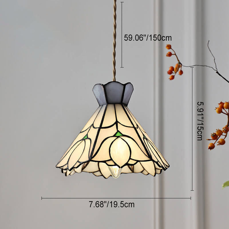 Vintage Tiffany Rose Flower Conical Stained Glass 1-light Pendant Light BulbSquare