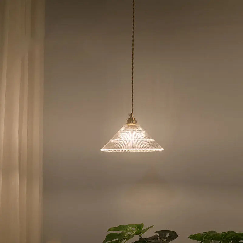 Nordic Vintage Clear Glass Flower Shape Brass 1-light Pendant Light Lumendat