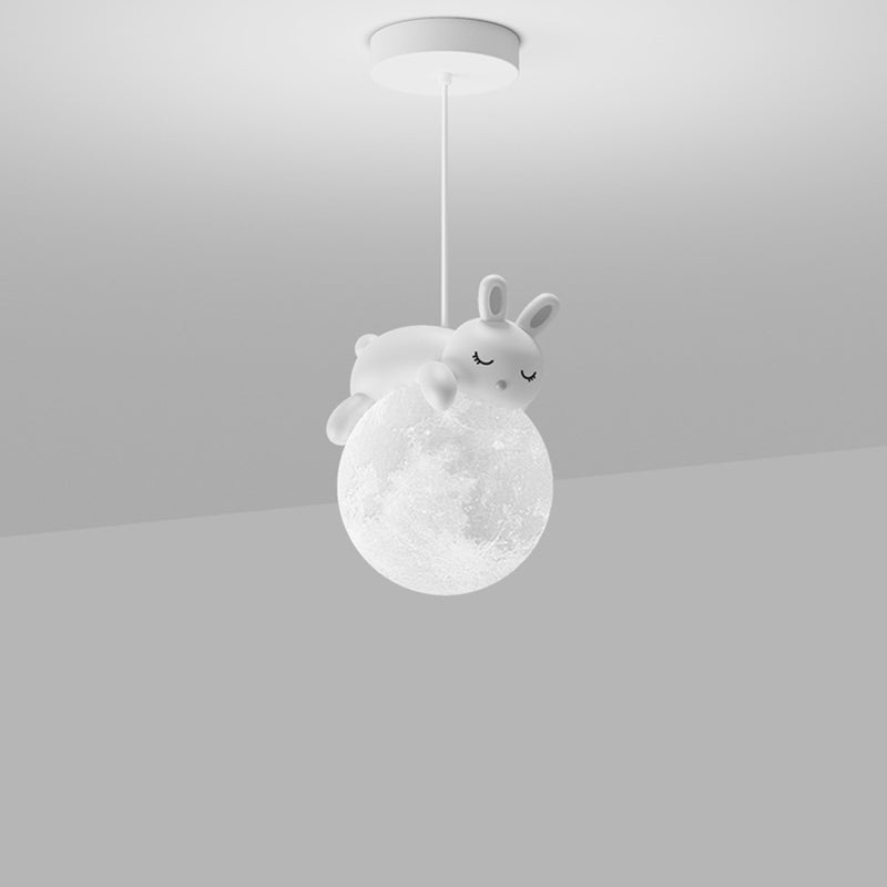 Contemporary Creative Resin Animal Rabbit Moon 1-light Kids Pendant Light for Living Room BulbSquare