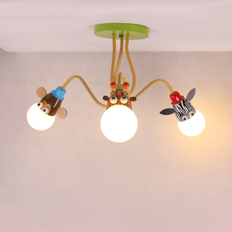 Lumendat Contemporary Creative Acrylic Cartoon Animal Hardware Frame 3-Light Kids Flush Mount Ceiling Light For Bedroom Lumendat