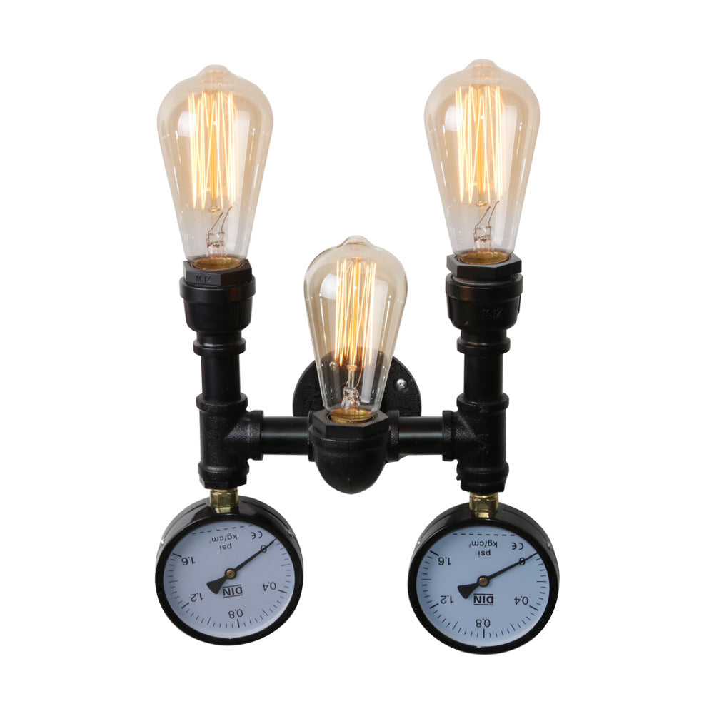 Traditional Vintage Iron Pipe Water Meter 3-Light Wall Sconce Lamp For Living Room Lumendat
