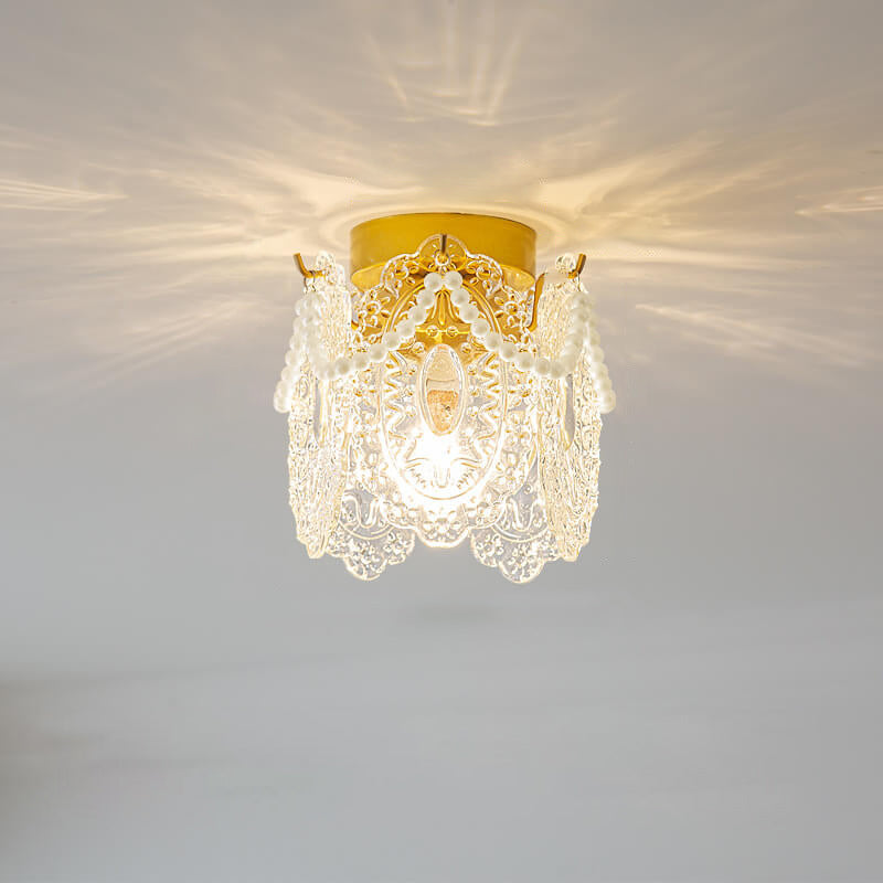 French Palace Glass Pearl Chain Cylinder 1-light Semi-flush Mount Ceiling Light