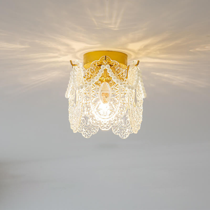 French Palace Glass Pearl Chain Cylinder 1-light Semi-flush Mount Ceiling Light