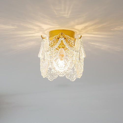 French Palace Glass Pearl Chain Cylinder 1-light Semi-flush Mount Ceiling Light