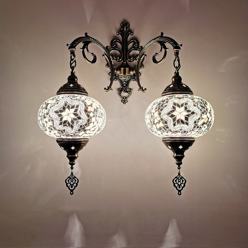 Tiffany Decorative Lantern Hardware Stained Glass 2-Light Wall Sconce Lamp Lumendat