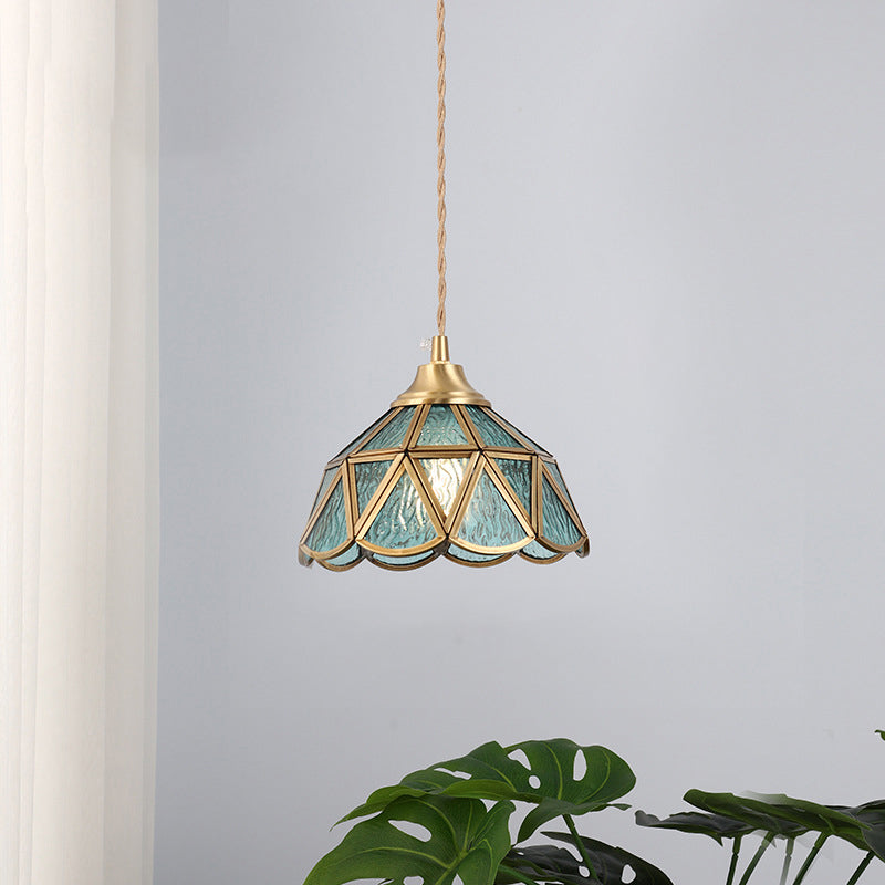 Japanese Vintage Water Pattern Glass Cone 1-light Pendant Light