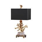 Modern Art Deco Linen Resin Crystal Coral Base 1-Light Table Lamp For Bedroom Lumendat