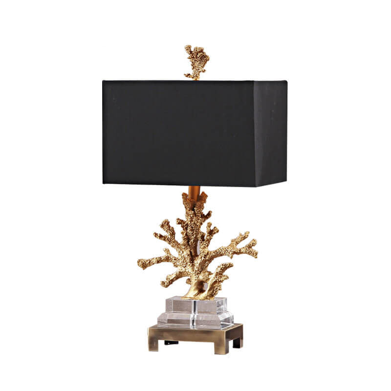 Modern Art Deco Linen Resin Crystal Coral Base 1-Light Table Lamp For Bedroom Lumendat