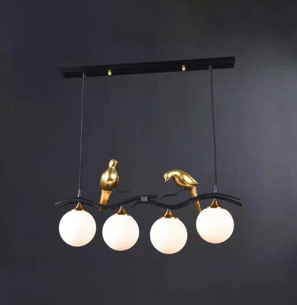 Contemporary Creative Resin Bird Glass Ball Shade 4-light Island Light Chandelier for Living Room BulbSquare