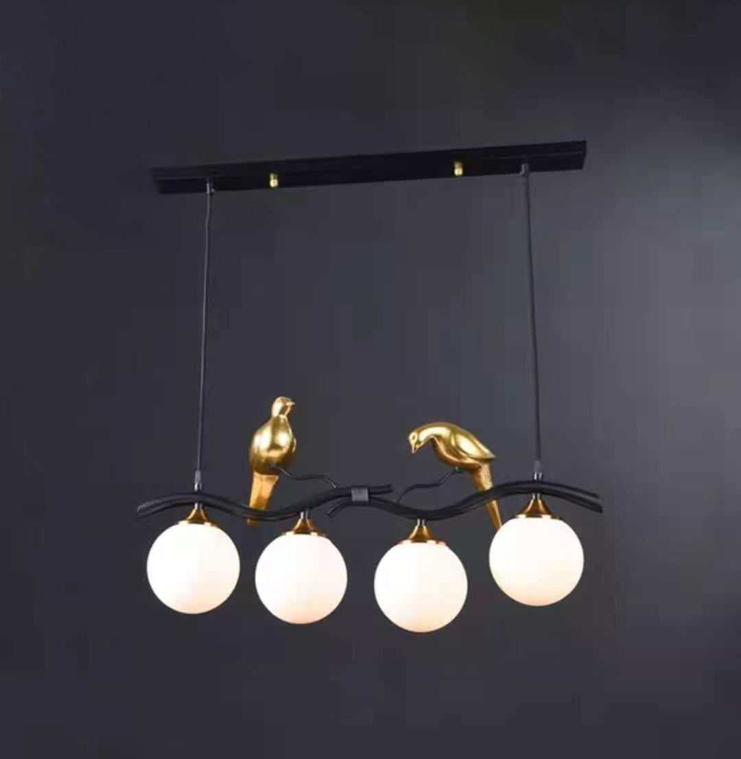 Contemporary Creative Resin Bird Glass Ball Shade 4-light Island Light Chandelier for Living Room