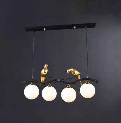Contemporary Creative Resin Bird Glass Ball Shade 4-light Island Light Chandelier for Living Room