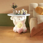 Lumendat Modern Art Deco Kids Rabbit Round Plate Rectangular Drawer Resin Wood Enamel End Table 1-Drawer With LED Light For Bedroom Lumendat