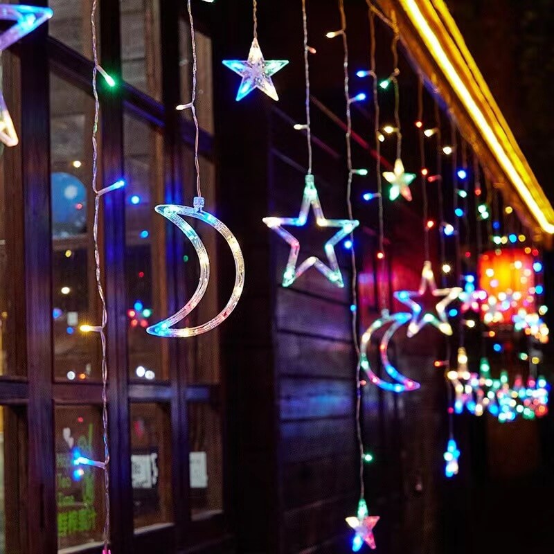 LED Solar Star Moon Curtain Light Christmas Outdoor Patio Decorative Camping String Lights Lumendat