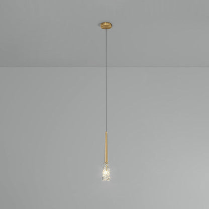 Contemporary Luxury Full Copper Water-ripple Glass Shade 1-light Pendant Light for Living Room