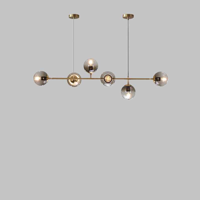 Modern Minimalist Long Glass Round Globe Island Light 6-light Chandelier
