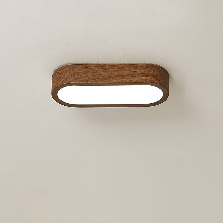 Modern Minimalist Oval Strip Wood Grain Metal LED Flush Mount Ceiling Light for Hallway